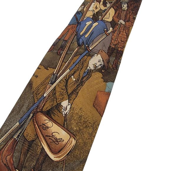 VINTAGE RARE Polo Ralph Lauren Victorian Golf Scene 100% Silk Handmade Necktie - Picture 4 of 9